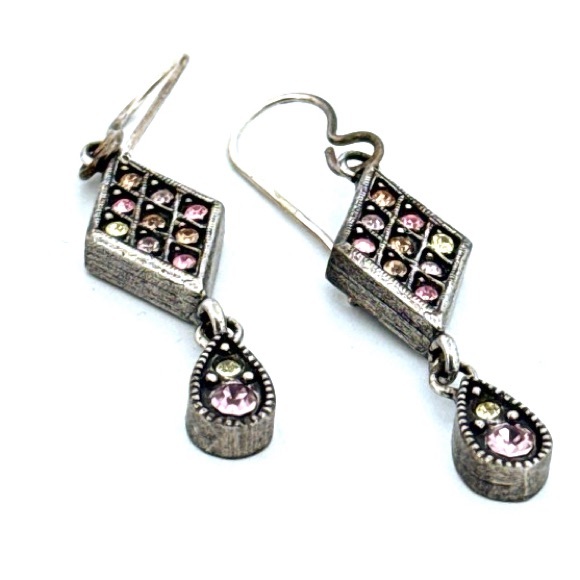Patricia Locke silver tone multicolored crystal dangle vintage earrings - Picture 3 of 13